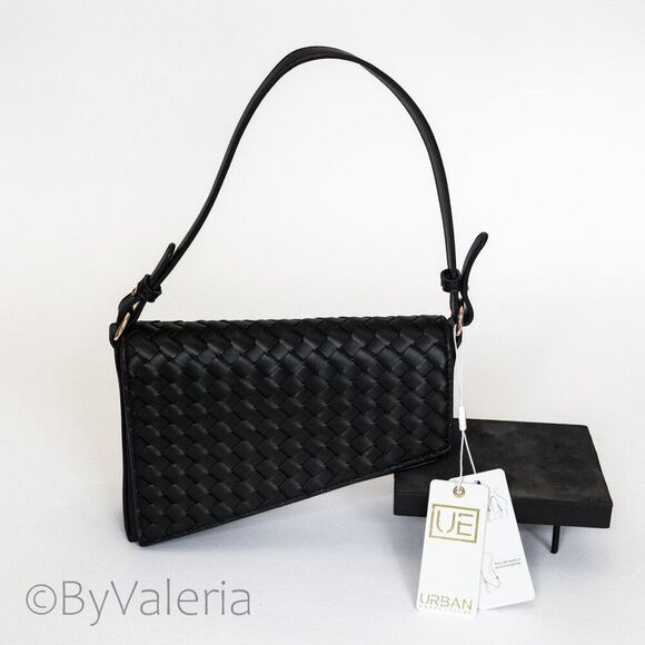Urban Expressions Black Woven Shoulder Bag NWT Vegan Intrecciato Leather - Picture 1 of 11